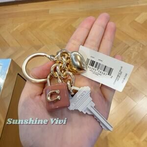 NWT Coach Key Cluster Bag Charm Keychain Gold Pink White Multi CP891